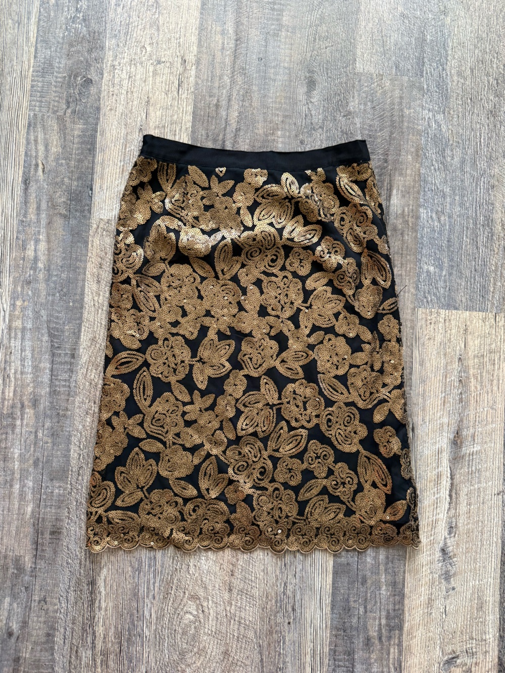 Boden Sequin Embroidered Mini Skirt Black Gold Floral Party UK 10 US 6 - Picture 3 of 12